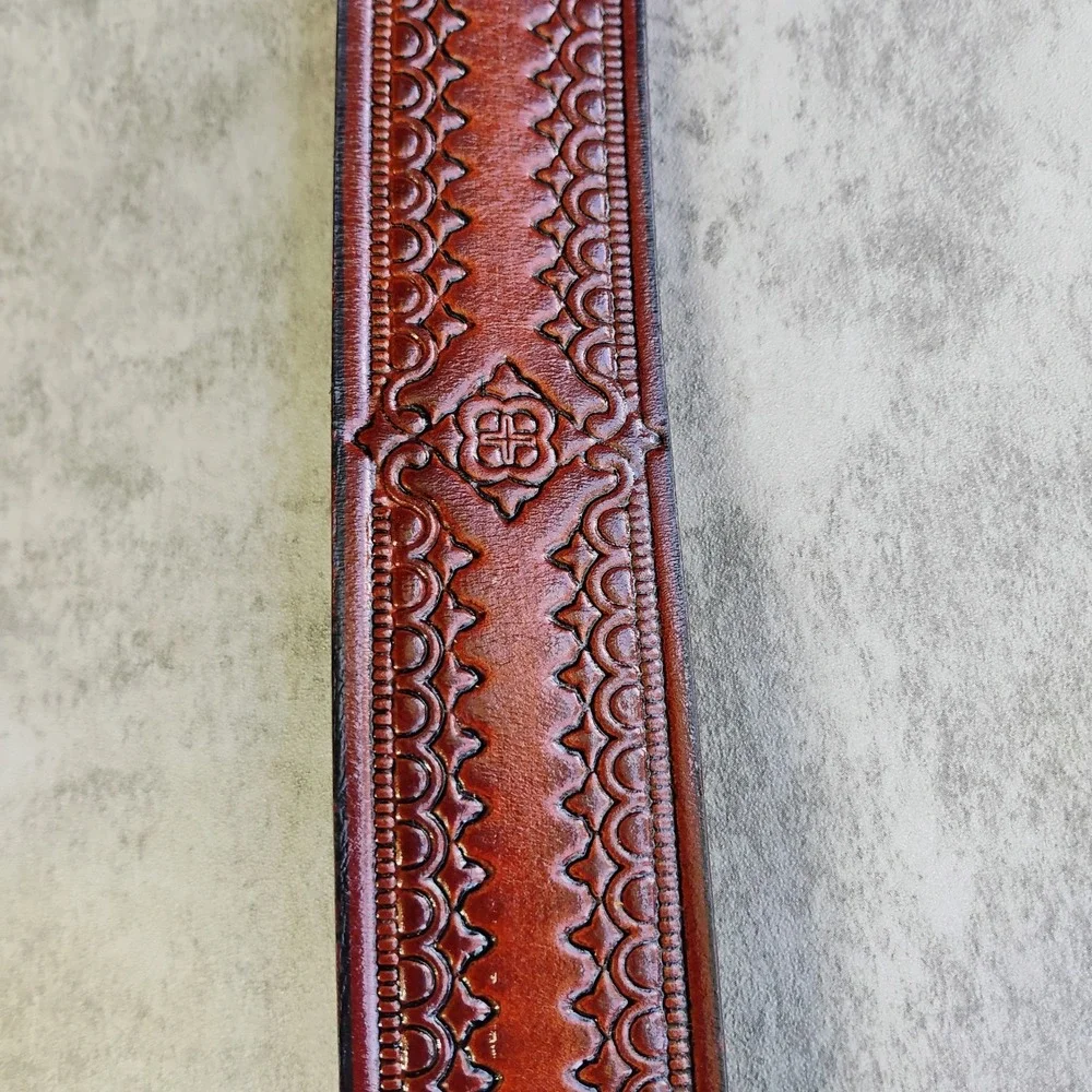 Vintage Stamped Brown Leather Belt Mens 42 Inch XL Western Boho Made In USA